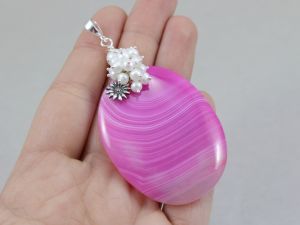chileart agat różowy perły i srebro wisior